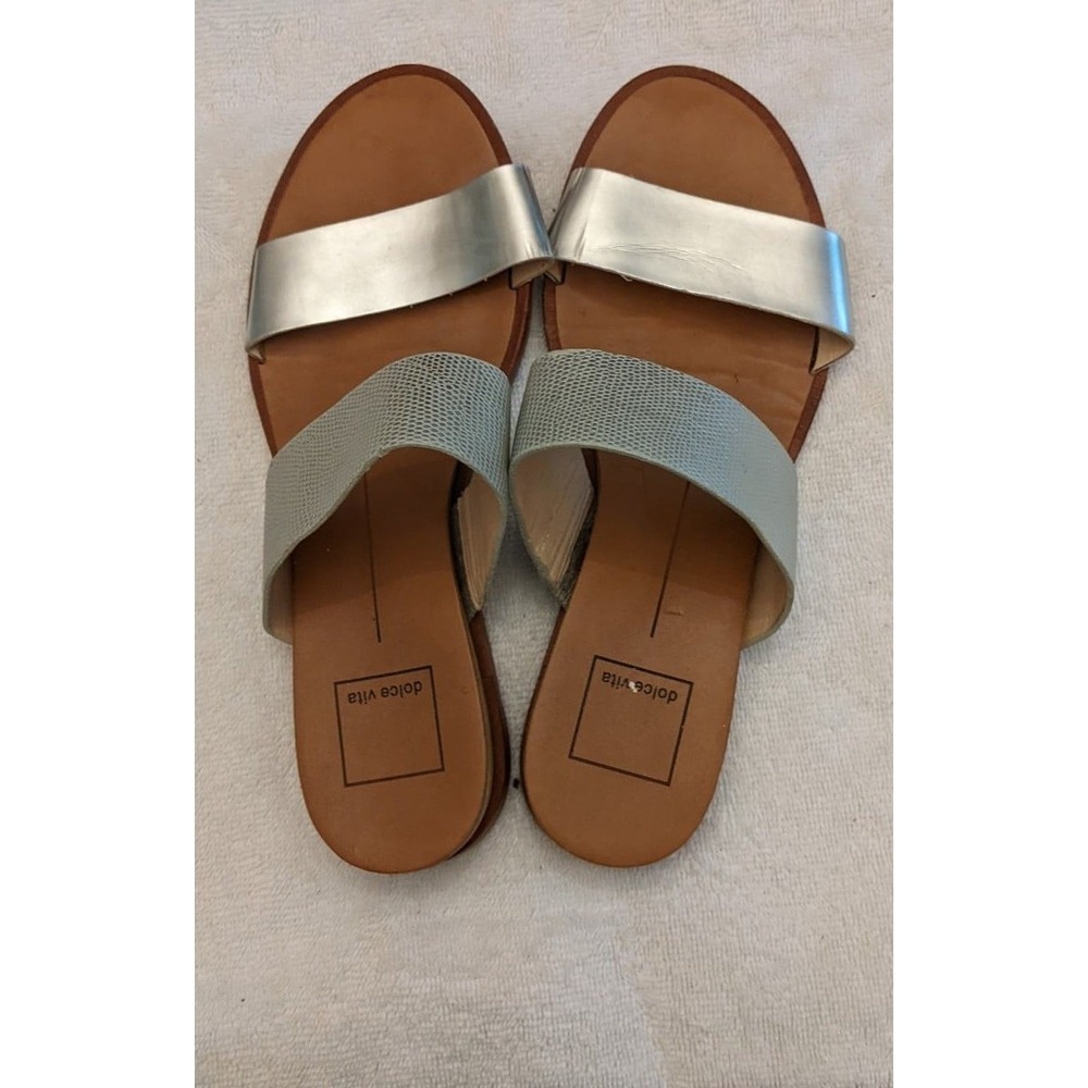 Dolce Vita Silver Sandals Size 6.5 Double Strap, Beachy, Y2k